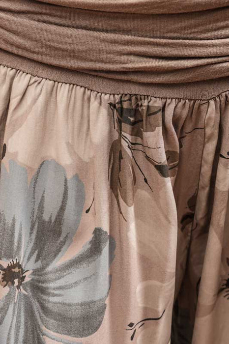 Harem pants in taupe viscose with floral pattern - One Size