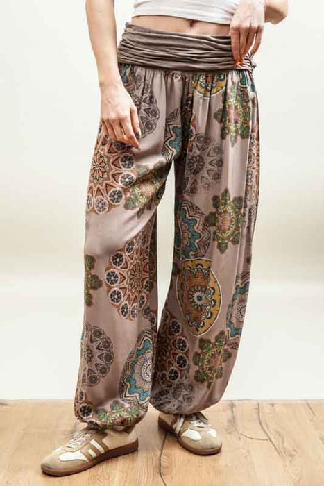Harem pants viscose taupe mandala - one size
