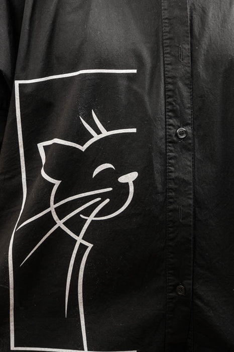 Cotton blouse, 3/4 sleeves, black, cat print - One Size