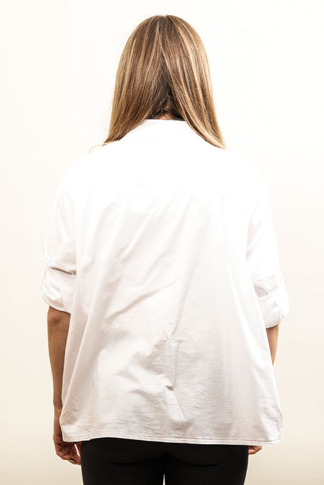 Cotton blouse, 3/4 sleeves, white, cat print - One Size