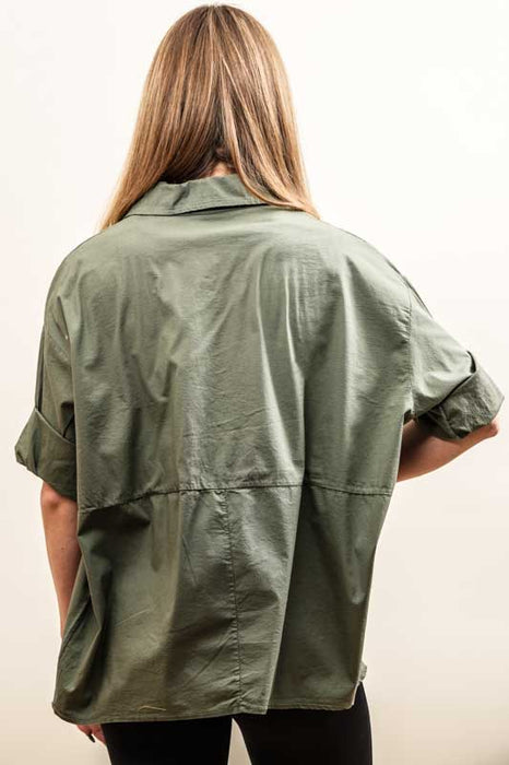 Cotton blouse, 3/4 sleeves, khaki, 3 cats - One Size