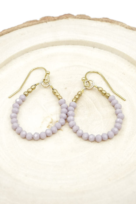 Earrings, hoop, glass beads, violet