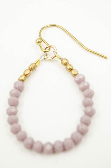 Earrings, hoop, glass beads, violet