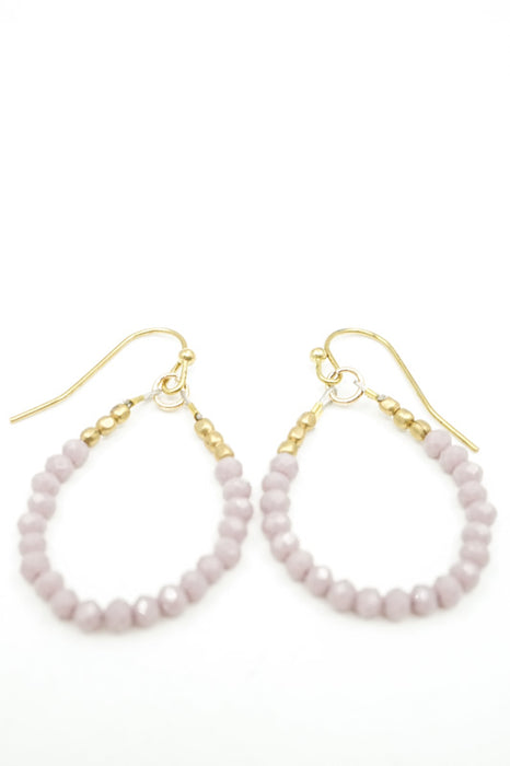 Earrings, hoop, glass beads, violet