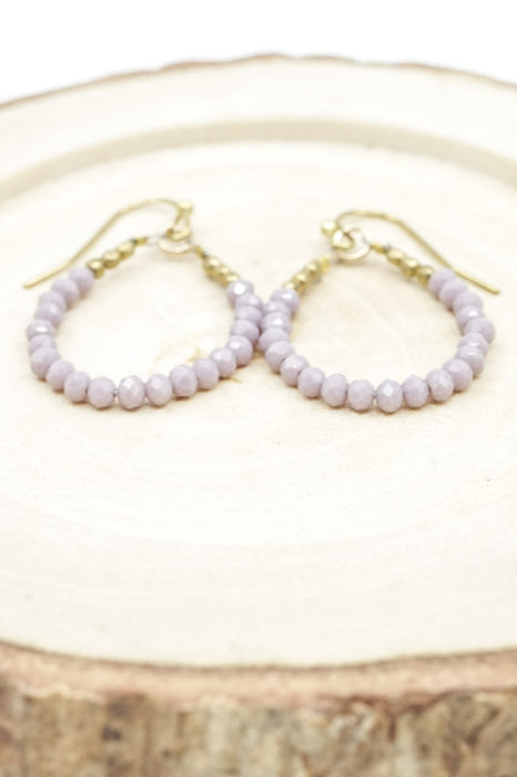 Earrings, hoop, glass beads, violet
