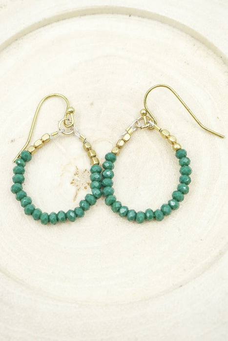 Boucles d'oreilles créoles perles de verre vert foncé