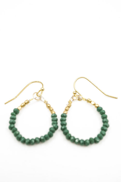 Boucles d'oreilles créoles perles de verre vert foncé