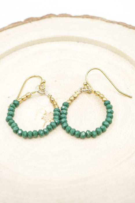 Boucles d'oreilles créoles perles de verre vert foncé