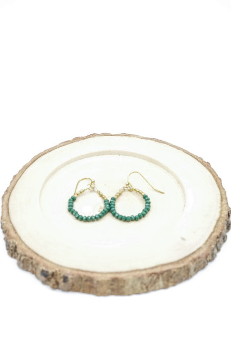 Boucles d'oreilles créoles perles de verre vert foncé
