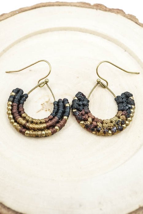 Earrings glass beads half-round brown/black