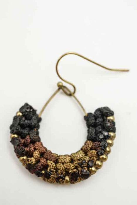Earrings glass beads half-round brown/black