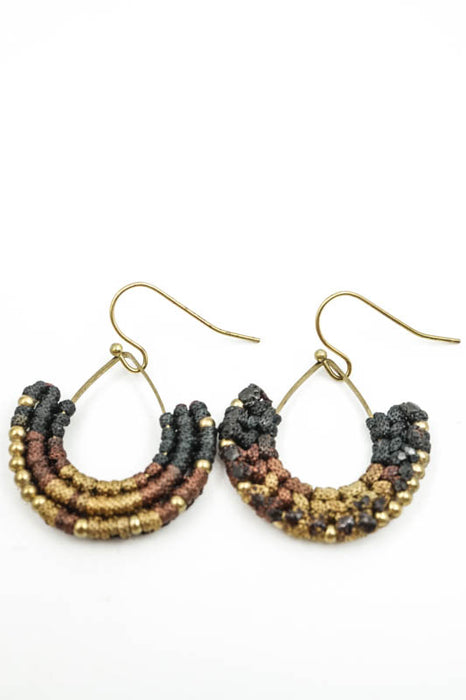 Earrings glass beads half-round brown/black