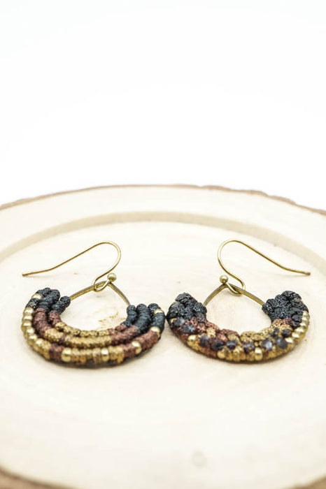 Earrings glass beads half-round brown/black