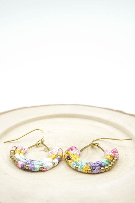 Earrings Glass Beads half-round yellow/pink/multicolor