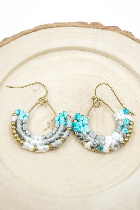 Earrings, glass beads, half-round, light blue/white