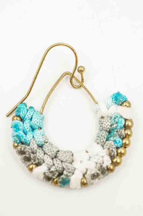 Earrings, glass beads, half-round, light blue/white