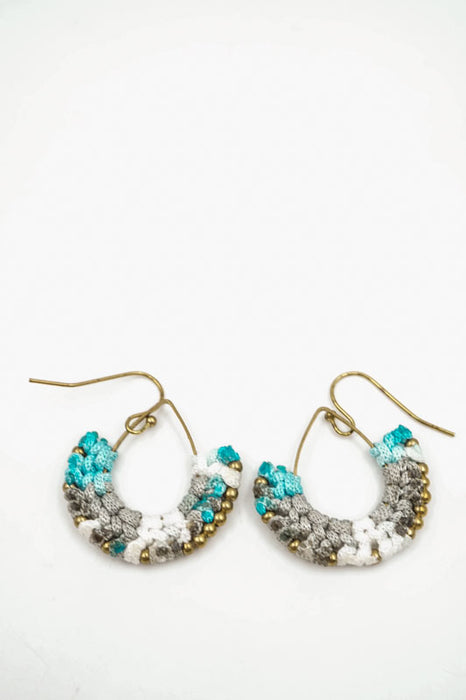 Earrings, glass beads, half-round, light blue/white