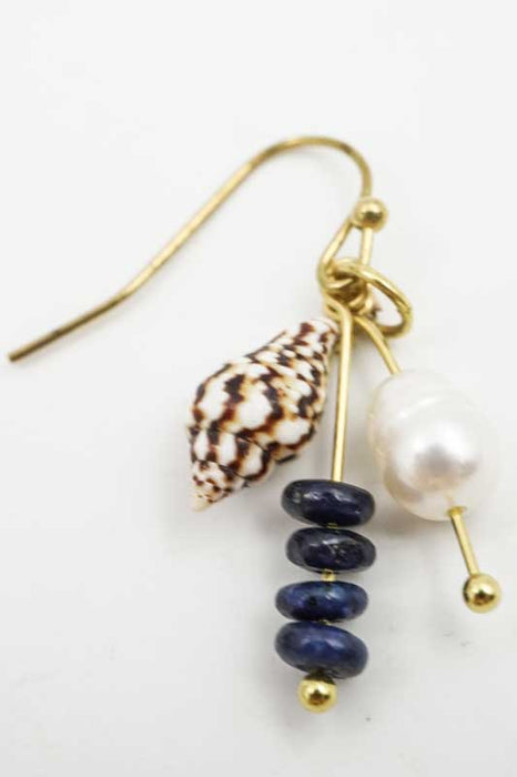 Earrings Glass Beads Dark Blue / Small Shell / Mother of Pearl