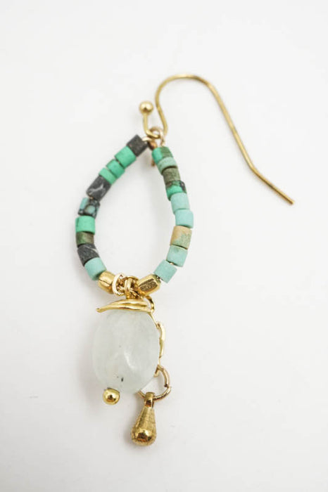 Boucles d'oreilles perles de verre et pierres semi-précieuses turquoise/bleu clair