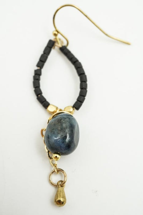 Dark Blue Glass Bead and Semi-Precious Stone Earrings