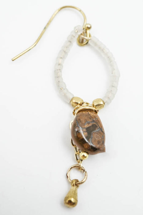 Boucles d'oreilles perles de verre et œil de tigre blanc/marron