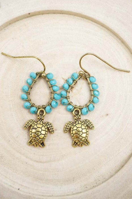 Boucles d'oreilles perles de verre tortue turquoise