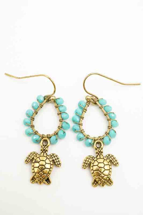 Boucles d'oreilles perles de verre tortue turquoise