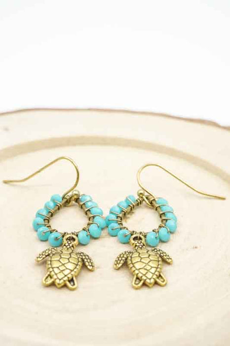 Boucles d'oreilles perles de verre tortue turquoise