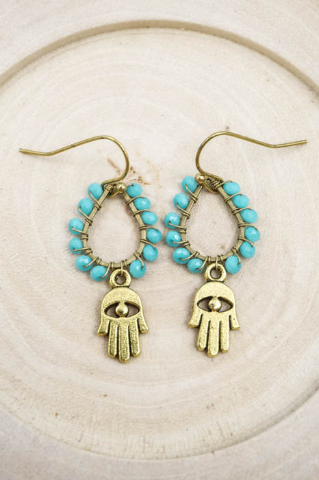 Hamsa Turquoise Glass Bead Earrings