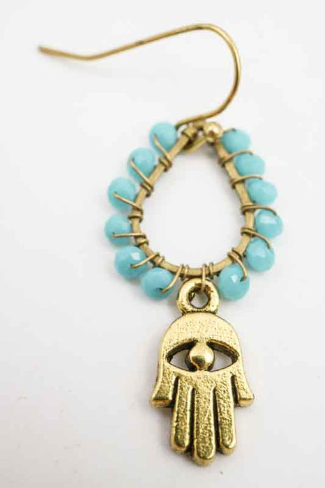Hamsa Turquoise Glass Bead Earrings