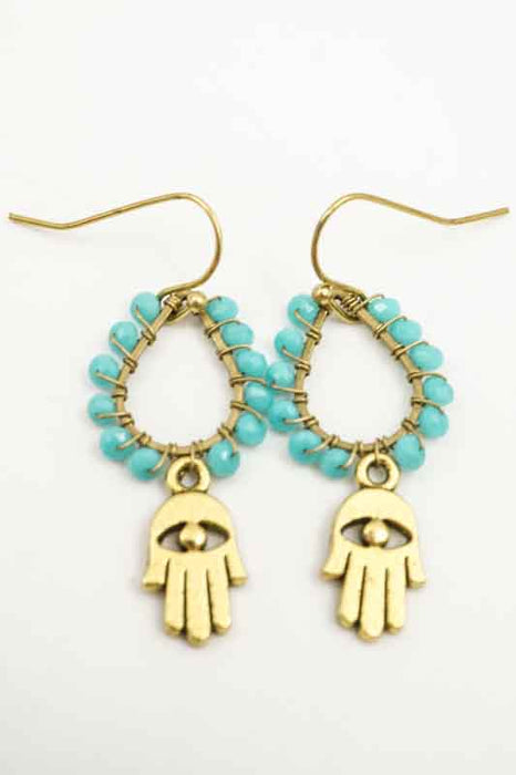 Hamsa Turquoise Glass Bead Earrings