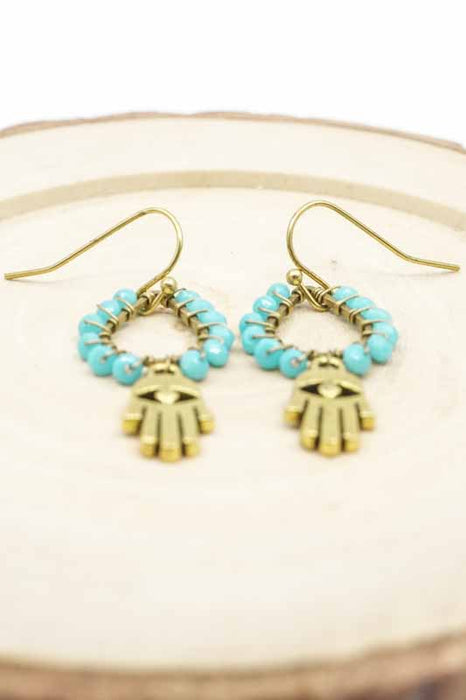 Hamsa Turquoise Glass Bead Earrings