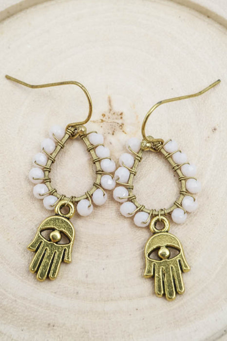 Earrings Glass Beads HAMSA pink