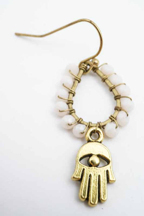 Earrings Glass Beads HAMSA pink