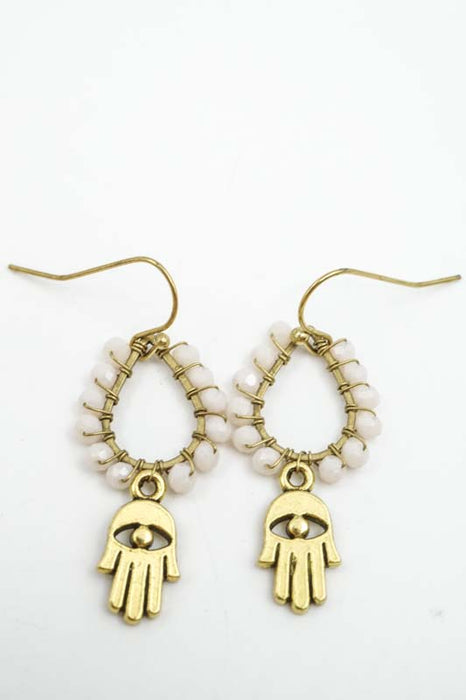 Earrings Glass Beads HAMSA pink