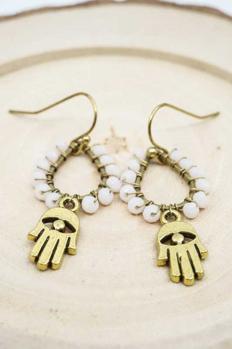 Earrings Glass Beads HAMSA pink