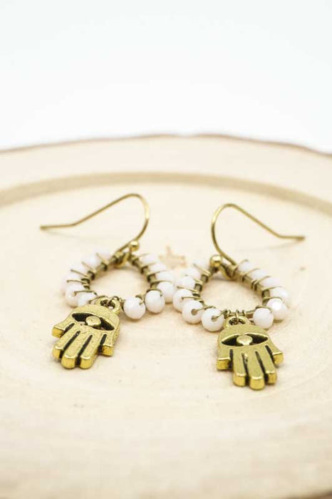Earrings Glass Beads HAMSA pink