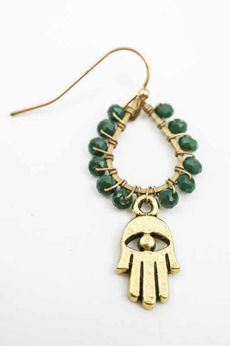 Earrings Glass Beads HAMSA green