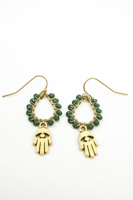 Earrings Glass Beads HAMSA green