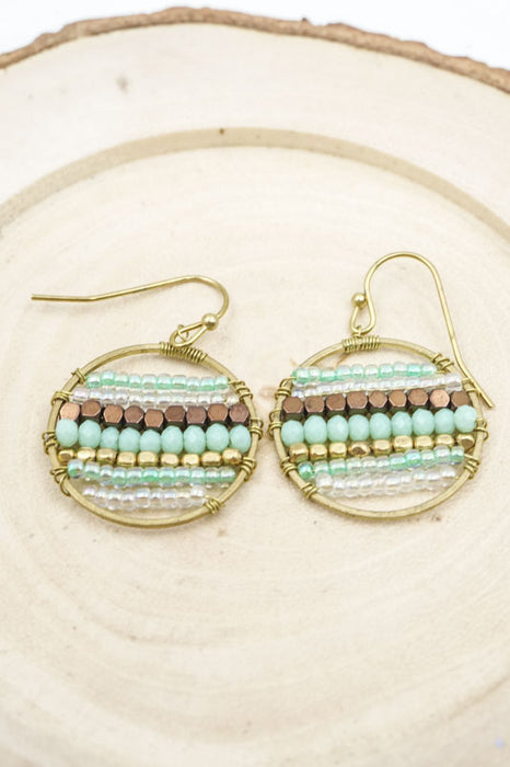 Earrings Circle Glass Beads light green/pink/multicolor