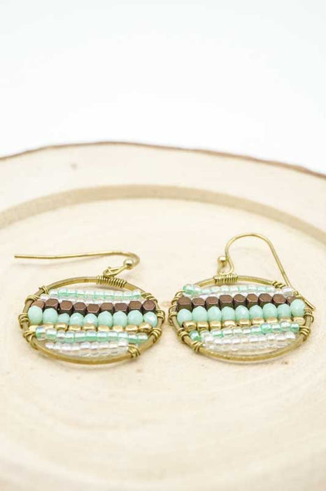 Earrings Circle Glass Beads light green/pink/multicolor