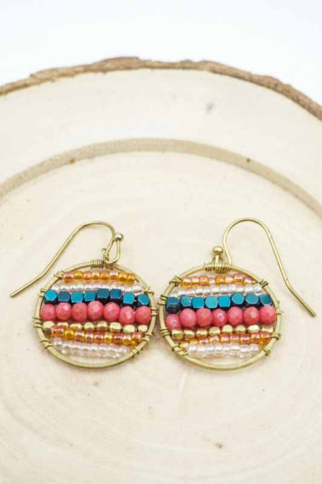 Earrings Circle Glass Beads red/blue/multicolor
