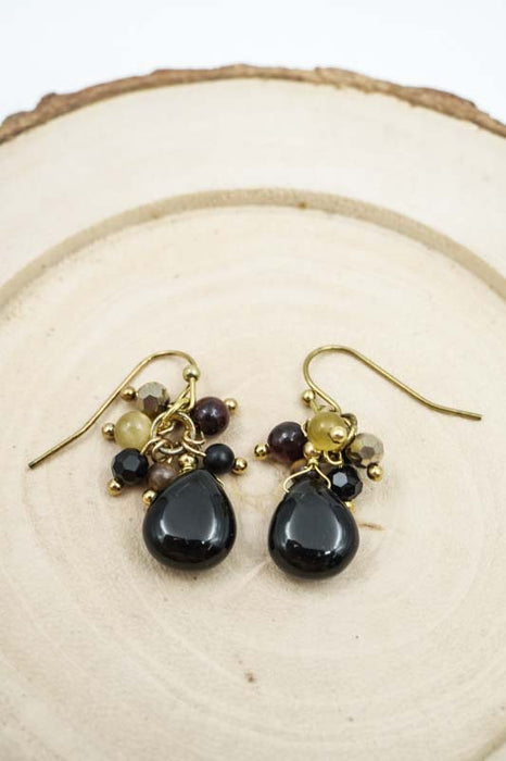 Boucles d'oreilles perles de verre et obsidienne