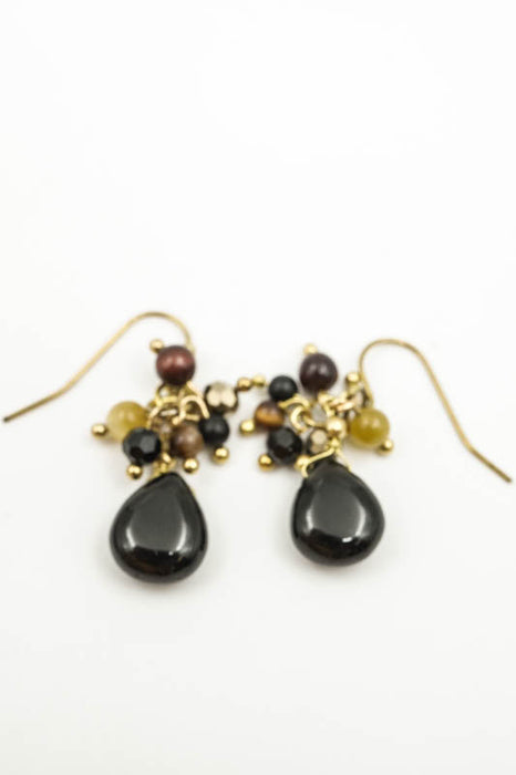 Boucles d'oreilles perles de verre et obsidienne