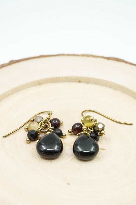 Boucles d'oreilles perles de verre et obsidienne