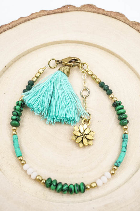 Armband Glasperlen mit Tassel türkis