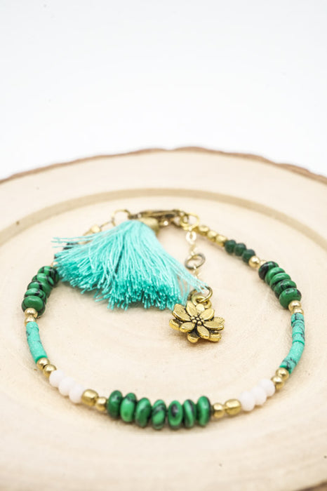 Armband Glasperlen mit Tassel türkis