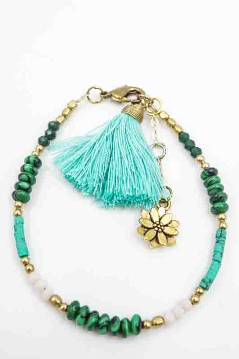 Armband Glasperlen mit Tassel türkis