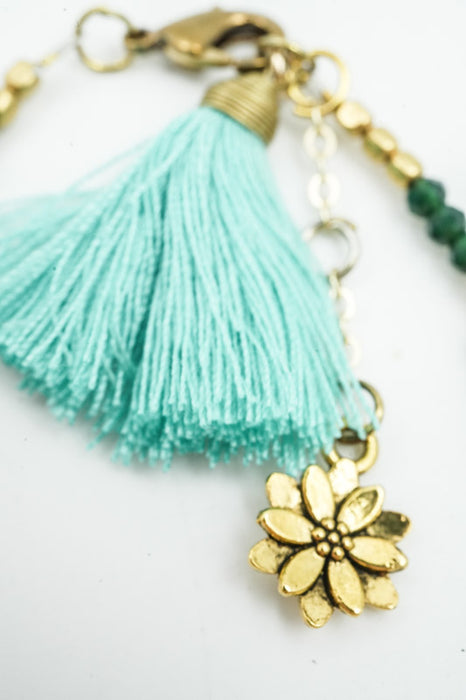 Armband Glasperlen mit Tassel türkis