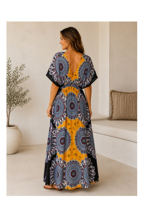 Long Dress Batwing Sleeves Rayon Assorted - One Size